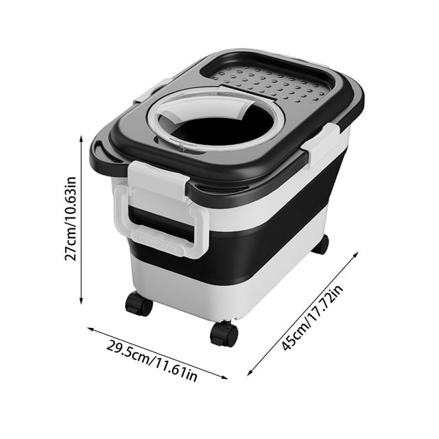 Contenant de Nourriture pour Animaux 15kg/33lb Pliable Hermétique Contenant de Nourriture pour Chien avec Poignée et Roues Couvercle Transparent Anti-Humidité Grand Ouverture Rangement pour Chat à la Maison