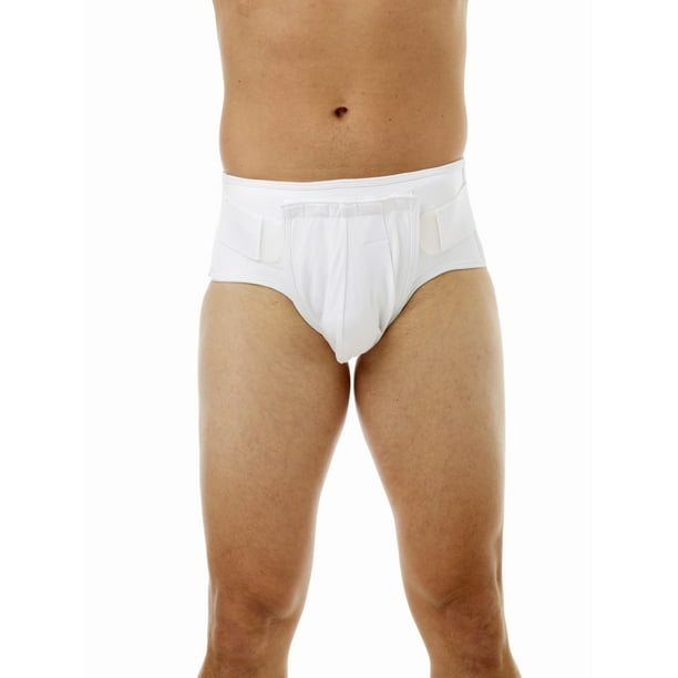 Underworks Men Inguinal Hernia Brief with Hot Cold Therapy Gel Pads White  Large 