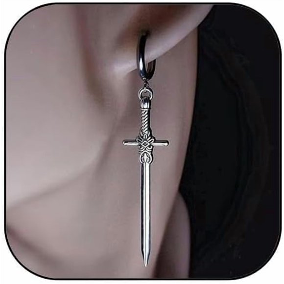 czcpp-Sword Earrings for Women Men Gothic Dagger Earrings Punk Knife Earrings Silver Huggie Hoop Earrings Sword Dangle Earring Jewelry for Women Men