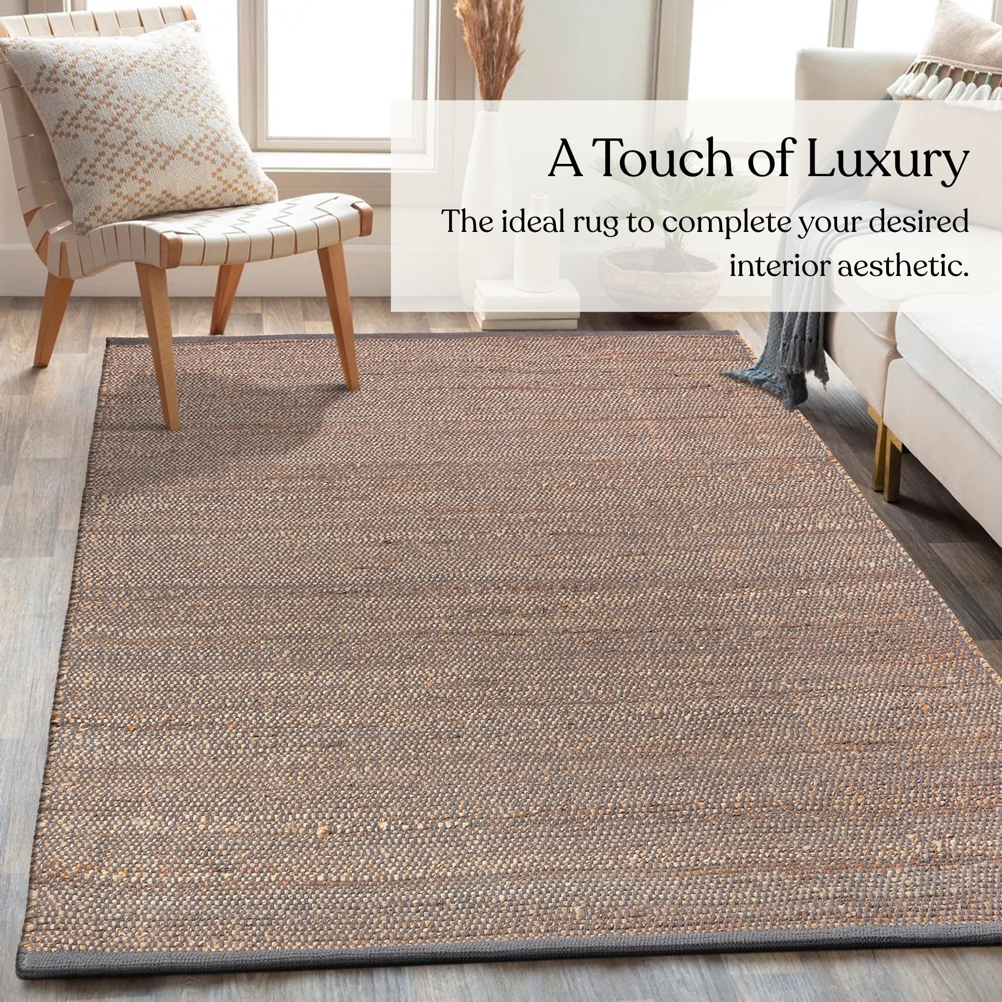 Delara Dark Grey 8' X 10' Handwoven Jute and Cotton Area Rug, Flatweave, Farmhouse Style