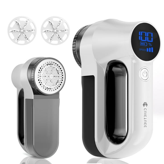Rechargeable Fabric Shaver | 3-Speed Electric Lint Remover | 6 Blades High Eliminates Fuzz & Pilling | with LED Display & Type-C Fast Charging Port | Lint Shaver for Clothes & Furniture - White