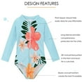 thumbnail image 4 of URMAGIC URMAIC Toddler Little Girls Long Sleeve Rash Guard Zip Up One Piece Floral Swimsuit, 4 of 7