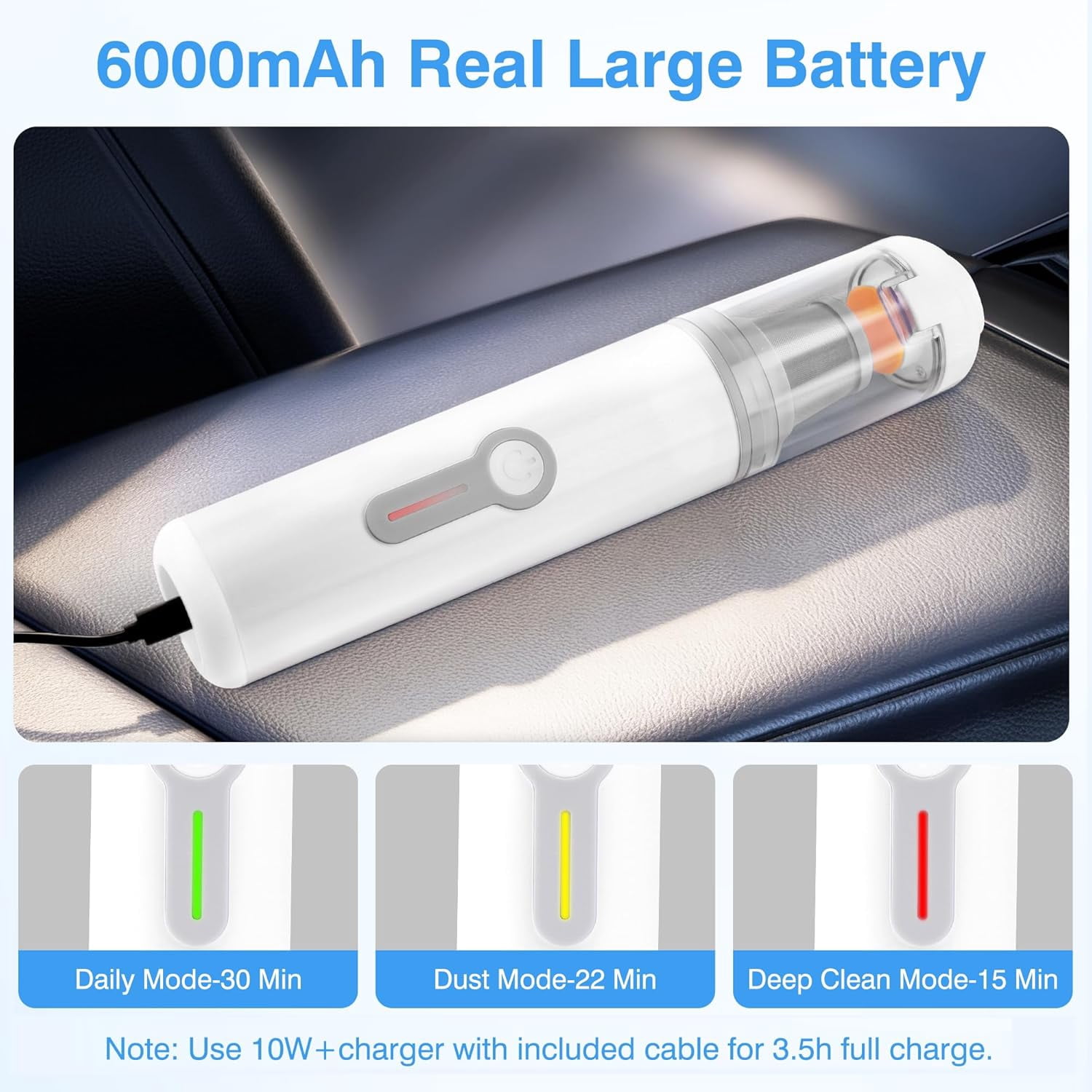 Portable Cordless Car Vacuum Cleaner 20000Pa with 15 Attachments for Auto, Desk, Pet Hair and Keyboard Cleaning