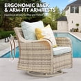 thumbnail image 2 of MEISSALIVVE 3 Pieces Patio Furniture Set with Swivel Chair, Outdoor Swivel Rocker with Washable Cushions & Tempered Glass Tabletop, Outdoor Rattan Conversation Set for Lawn Backyard Porch (Blue), 2 of 12