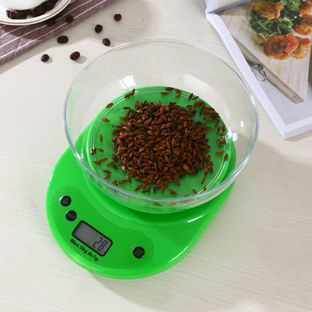 Báscula digital de cocina para alimentos con cuenco | Capacidad de 11 lb/5 kg | Medidas en onzas, gramos, libras | Pantalla LCD precisa | Función de tara | Tazón para mezclar desmontable | Para