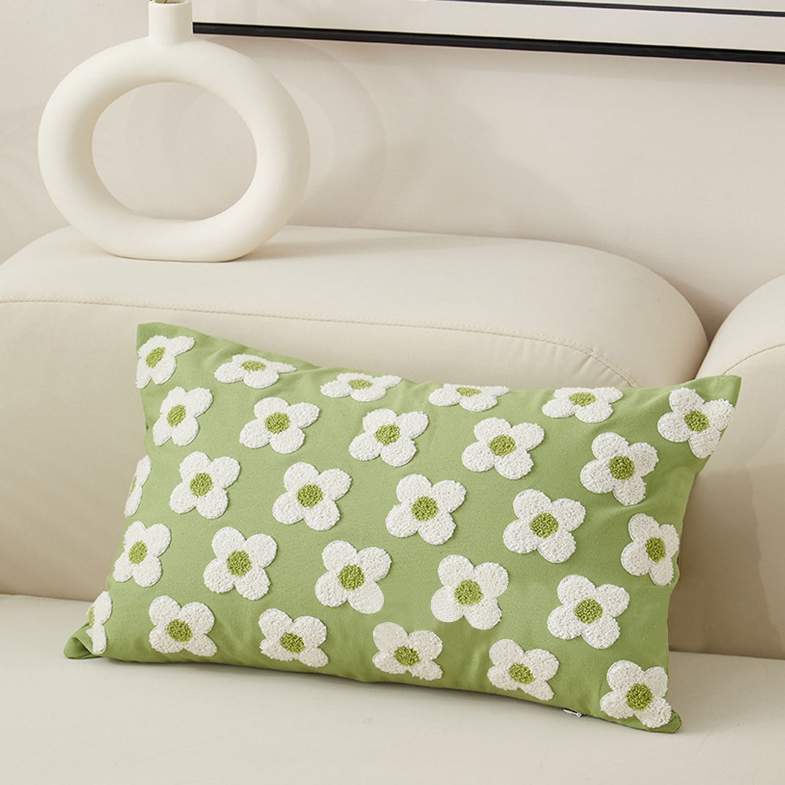 YWIYIUD 2PCS Spring Summer Pillow Cover 18x18Inch Cute Flower Jacquard Pillowcase Soft Comfortable Pillowcase Cushion Case for Couch Sofa Bed Living Room Bedroom Home Decor