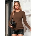 thumbnail image 4 of Aiyino Womens Basic Shirts Ribbed Long Sleeve Blouses Crewneck Casual Slim Fitted Knit Tops,Brown S, 4 of 10