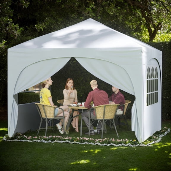 GVN Backyard Garden Canopy, Camping Canopy Screen Tent,10 X 10 FT Pop up Canopy Tent with 4 Removable Sidewall-White