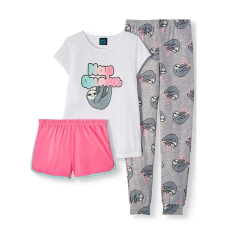 Jellifish Kids Girl's 3-piece pajama sleep set - short sleeve pajama top, pant, short(little girls & big girls)