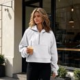 thumbnail image 2 of Womens Sports Fleece Hooded Cropped Top, Half Zip Long Sleeve Pullover Sweatshirt with Kangaroo Pocket Hoodie White M, 2 of 3