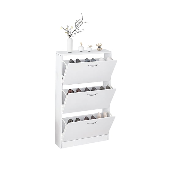 Ktaxon Shoe Cabinet with 3 Doors 3 Layers, 3 Pairs & Storage, White