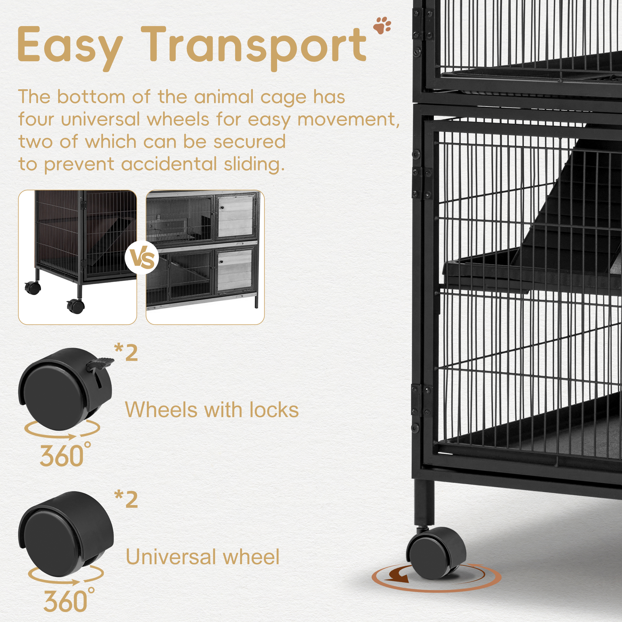HABUTWAY Metal Large Small Animal Cage 5 Levels, 50.0" H Rolling Guinea Pig Cage with Removable Ramps & Double Door, Ferret Cage with Locker