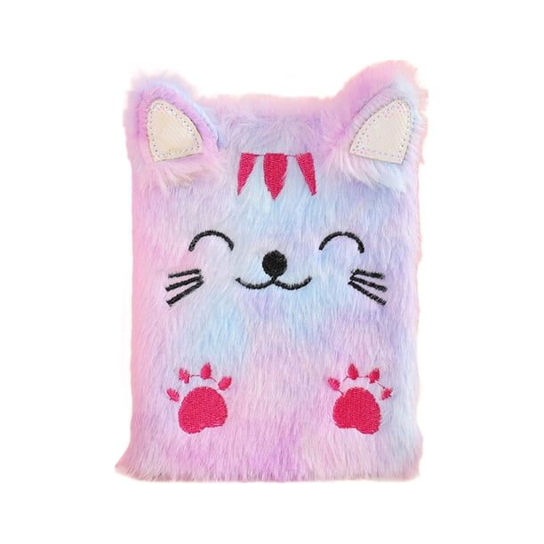 Gato Lindo Cuaderno Felpa Escritura para Cuaderno Dibujos Animados Diario Libro Mano para Niña Regalo Cumpleaños para Mujeres (púrpura) Patrón Aleatorio