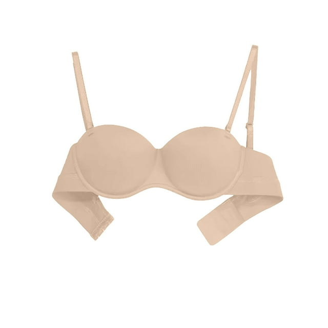 YUTK Womens Bras Comfortable - Women's Solid Color Seamless Underwear without Steel Rims Detachable Chest Sagging Wave Pattern Bra Beige S
