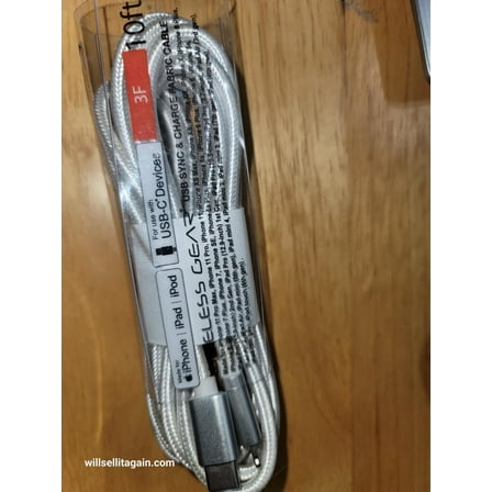 USB-2.0 Type C to 8-pin Cable 10 Feet, Fabric for iPhone Apple iPad Lap (White)