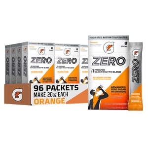 Gatorade Zero Sugar Orange Powder Sticks, 12 Boxes of 8 Sticks