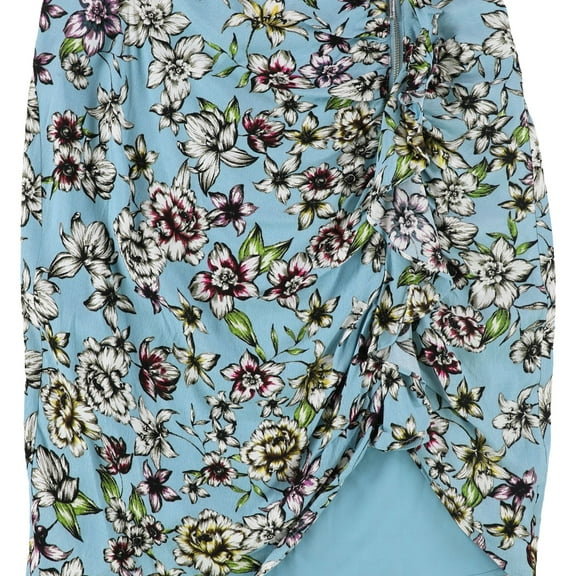 GUESS Womens Blue Ruched Zip Detail Floral Above The Knee Skirt 6