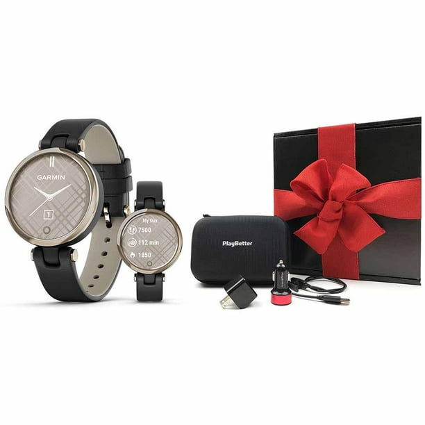 Garmin Lily Classic (Cream Gold/Black Leather) Women's Smartwatch Gift Box  Bundle | +PlayBetter Car/Wall Charging Adapters & Protective Hard Case |