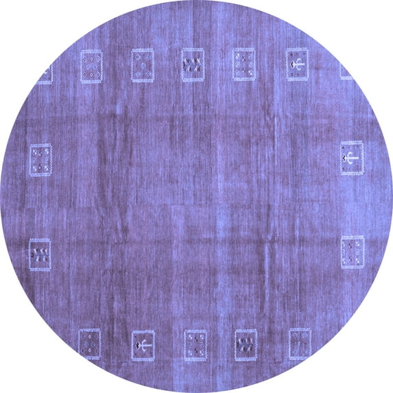 Ahgly Company Machine Washable Indoor Round Abstract Blue Contemporary Area Rugs, 7' Round