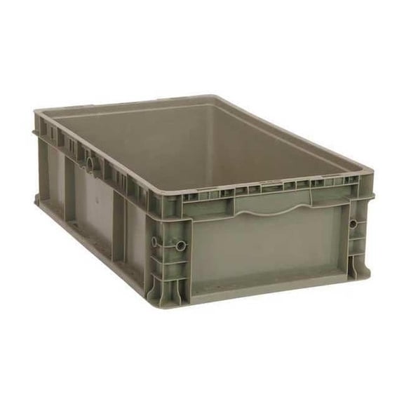 Stacker Straight Wall Container, 24"L x 15"W x 9-1/2"H, up to 175 lbs. stack capacity, injection molded high density polyethylene, built-in hand grips on two sides, gray