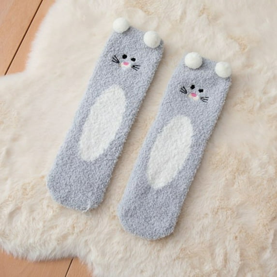 Dyfzdhu Women Tube Socks Three-Dimensional Cartoon Cute Bear Coral Home Floor Socks Half Sleep Socks