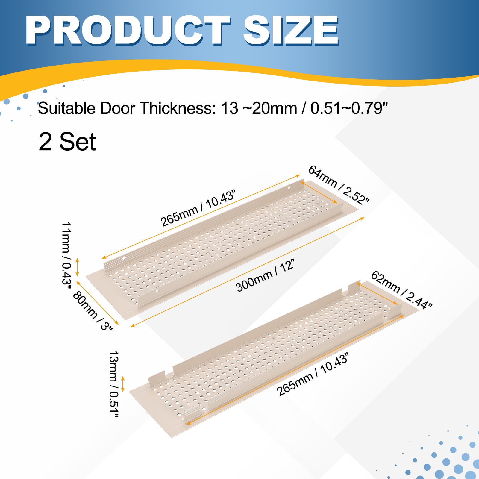 Uxcell 2 PCS Door Air Vent Cover, 12 x 3 Inch (LxW) Cabinet Vent Two Sided Door Grille Heavy Duty Rust-Proof for Floor Cabinet Bathroom Kitchen, Cashmere Gray (Openings 10.43 x 2.52)