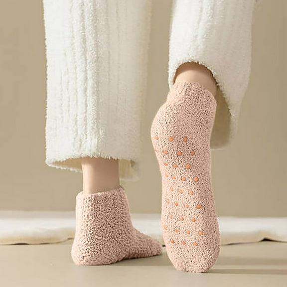 Cute Pilates Socks Women's Solid Color Thickened Velvet Socks Toe Separator Socks Brown One Size