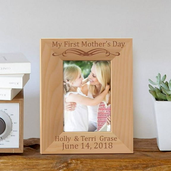 My First Mother's Day Personalized Wooden Picture Frame 3 1/2" x 5" Brown (Vertical)