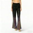 thumbnail image 2 of shqvo Womens Bell Bottom Metallic Pants Sparkly Sequins Pants Leather Shiny 140s Disco Flare Pants Rave Party Disco Dance Flare Club Wear Mardi Gras Outfit for Women, 2 of 6