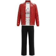 80s Pop Star Costume Red Zipper Jacket Music Note Shirt Pants Halloween Adult Men Outfit Set
