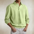 thumbnail image 2 of Men's Polo Shirts Casual Long Sleeve Solid Color Buttons Lapel Thin Breathable Tops Bottoming Comfortable Loose Mens T Shirts Light Green L, 2 of 7