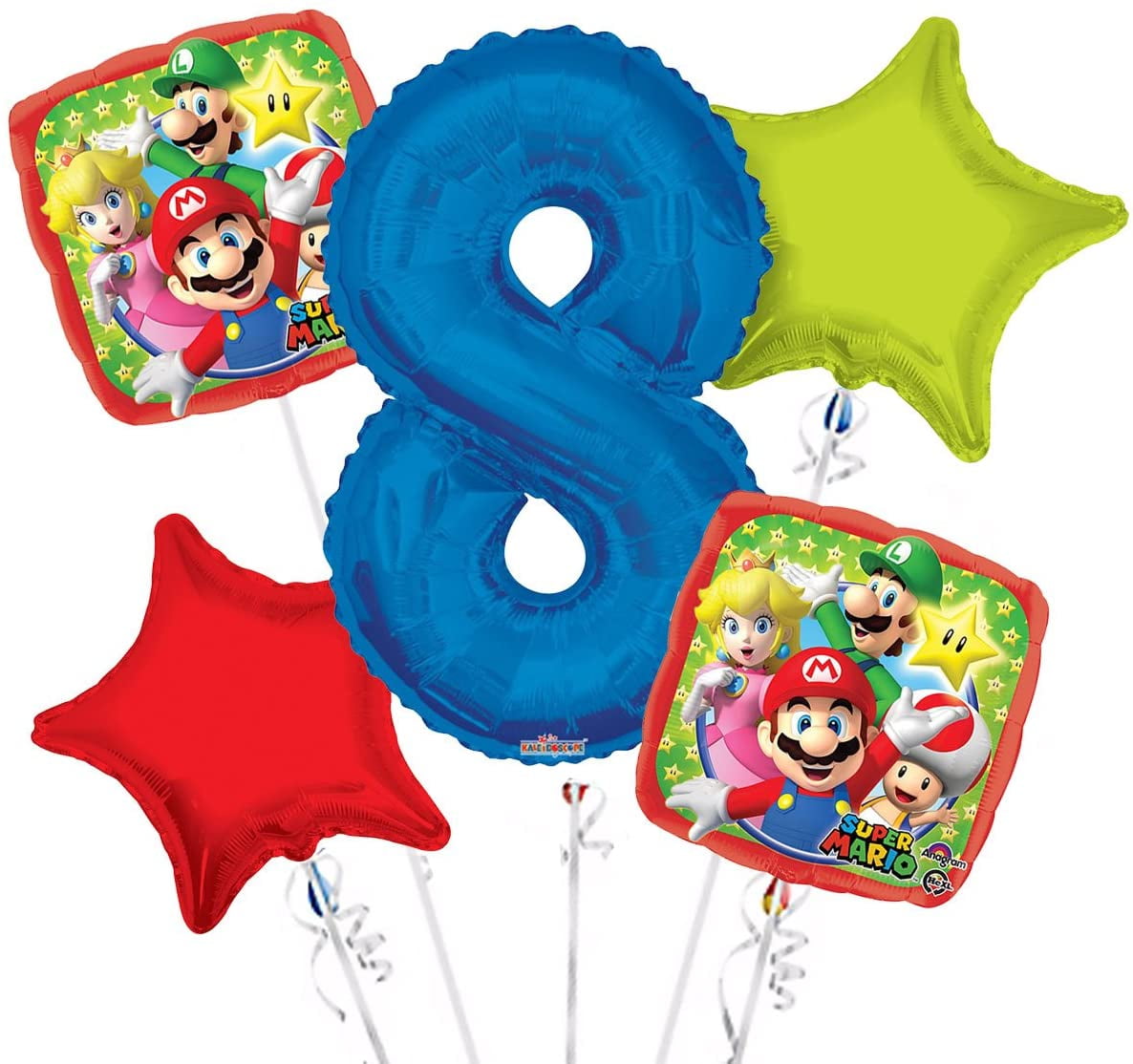 Party Supplies Super Mario Balloon Bouquet 8th Birthday 5 pcs