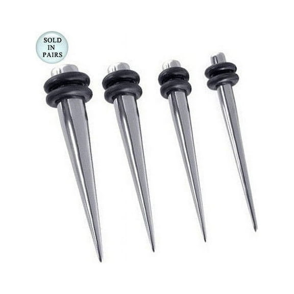 Pair of Surgical Steel Ear Tapers with 2-Black O-Rings