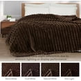 thumbnail image 3 of Queen Size Flannel Fleece Blanket, Super Soft Striped Jacquard Bed Blanket, Lightweight Fuzzy Cozy for All Seasons, 90x90 Inches, Coffee, 3 of 8