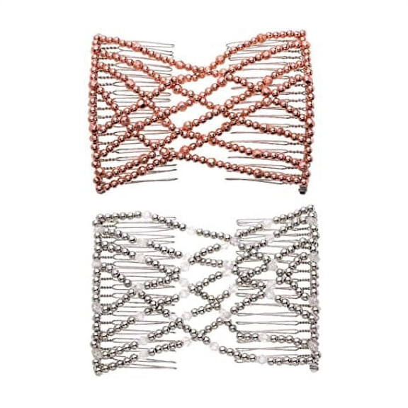 2pcs Fashion Magic Beaded Elasticity Double Hair Comb Clip Stretchy Women Hair Accessories