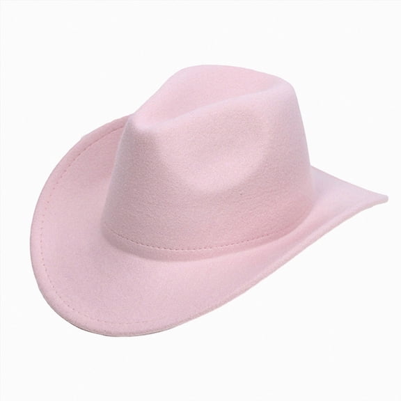 Xudanell Kids Cowboy Hat for Girls Boys Unisex Western Cowgirl Hat with Buckle Belt Wide Brim Fedora Hat Dress Up Costume (Pink, 4-10 Years)