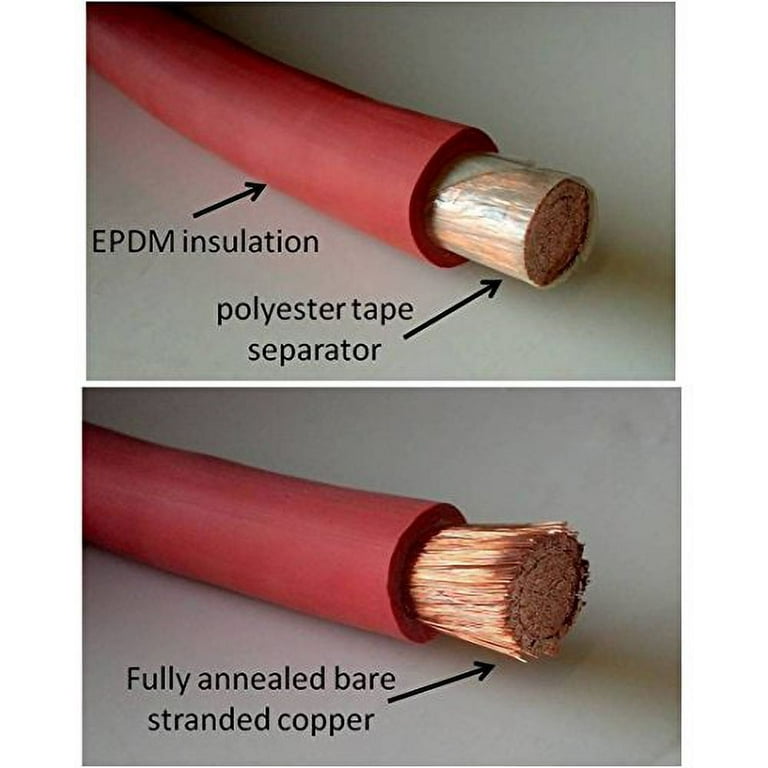 2 AWG 30 Feet Red Welding Cable - Pure Copper Flexible Battery Wire For Car RV Solar Inverter