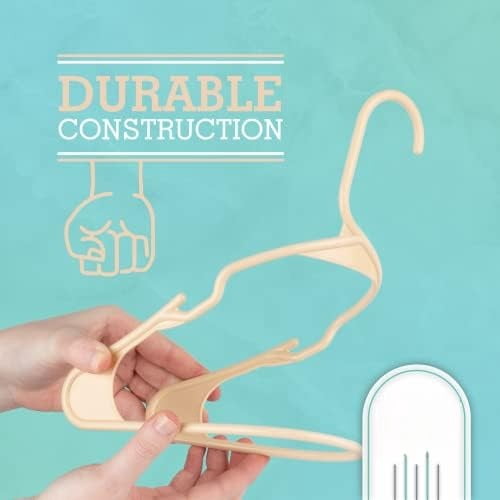 Plastic Hangers Clothes Hangers for Clothing, Closet, Coats & Shirts - Notched, Durabl & Space Saving - for Everyday Standard Use, Room Essentials & Basics - 50 Pack - Beige