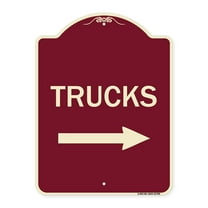 SignMission Designer Series Sign - Trucks Sign Trucks (With Right Arrow) | Burgundy 18" x 24" Heavy-Gauge Aluminum Architectural Sign | Protect Your Business & Municipality | Made in