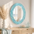 thumbnail image 3 of Head West Mosaic Printed Reeded Tiled Sea Glass Aqua Blue Oval Wall Mirror Decor 23x29", 3 of 9