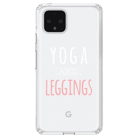 DistinctInk Clear Shockproof Hybrid Case for Google Pixel 4 (6.1" Screen) - TPU Bumper Acrylic Back Tempered Glass Screen Protector - Yoga and Leggings