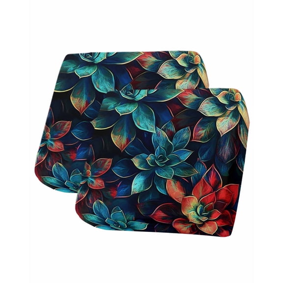 Teal Red Succulent Sofa Couch Cushion Covers Washable, Removable Stretchable Sectional Couch Covers, Abstract Vintage Botanical Slipcovers for L & T Shape Sofa Furniture Protector S Size 2 pcs