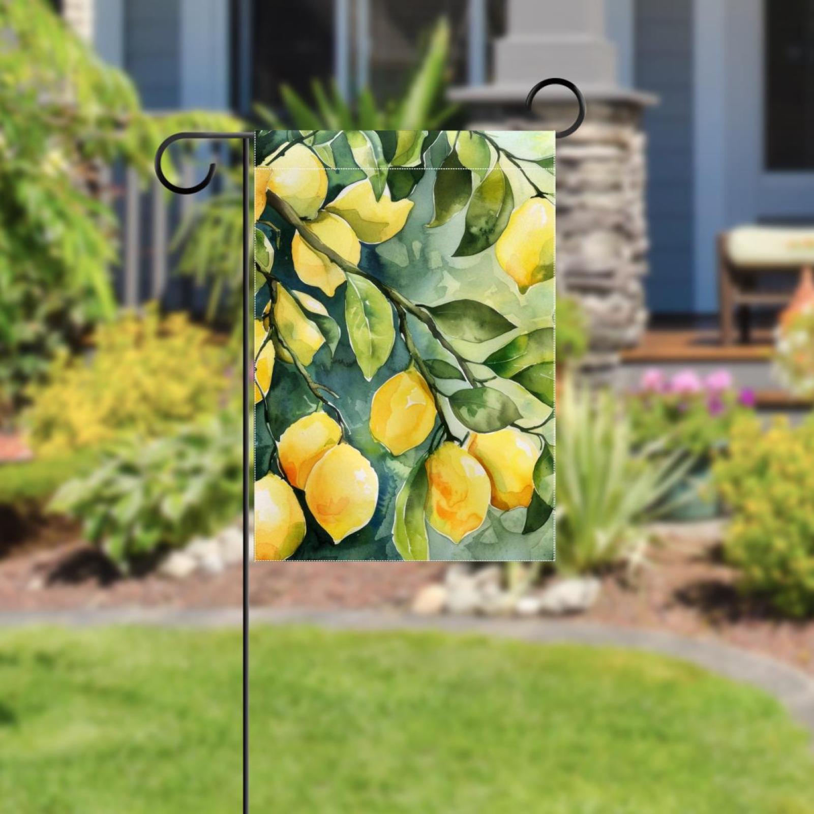 Welcome Fresh Lemons Tree Branches and Green Leaves Garden Flag, Vertical Double Sided Small House Flag, Yard Farmhouse Outdoor Deck Veranda Lawn Decor 28x40 Inch