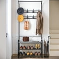 thumbnail image 4 of Luku Coat Rack Shoe Bench with 3-Tier Storage Shelf and 8 Hooks, 3-in-1 Hall Tree Shoe Rack for Entryway, Grey, 4 of 8