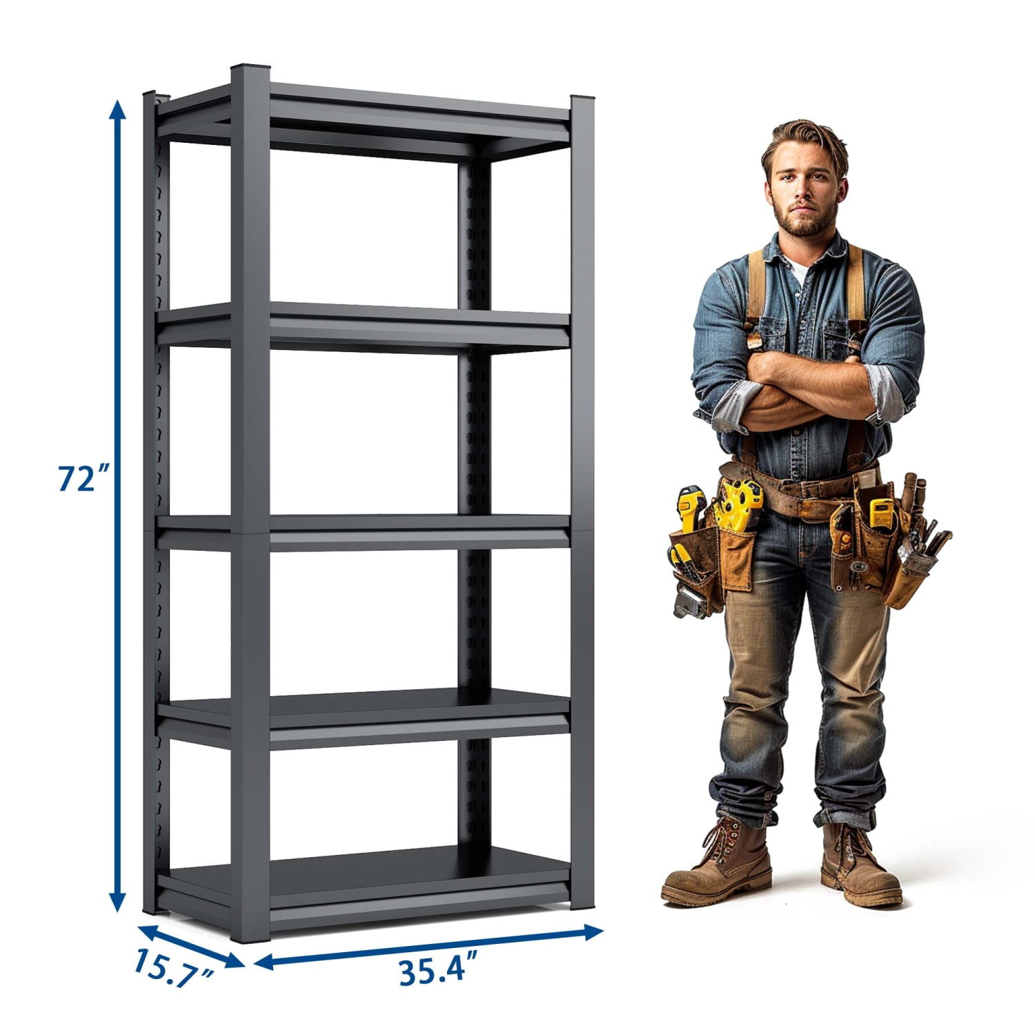 72"H 5 Tier Heavy Duty Metal Storage Shelves Adjustable Garage Shelving Unit 2000 lbs Capacity Black (35.4"W x 15.7"D)