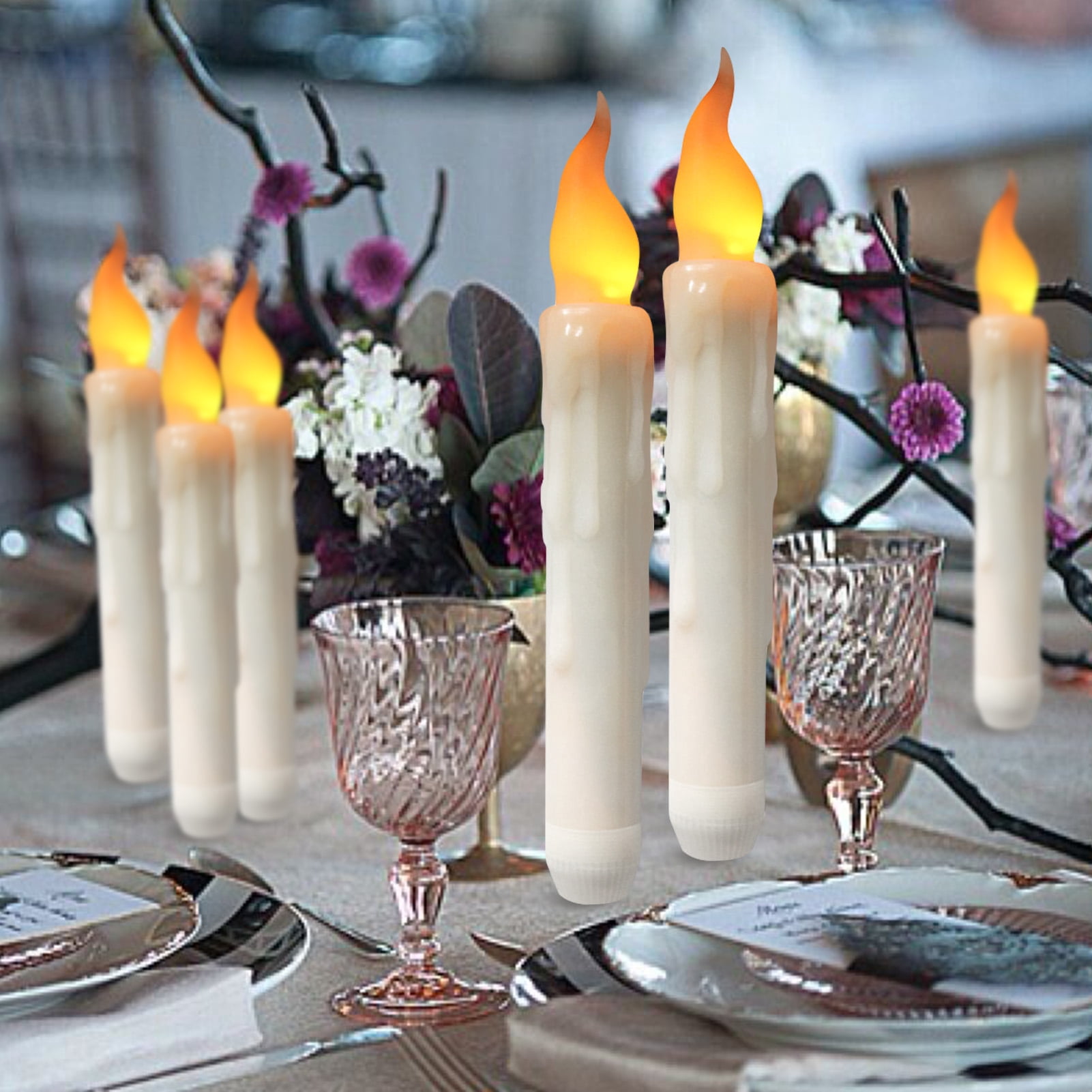 Ivory Flameless Taper Candles 12 Pack, Battery Operated LED Candles, Taper Plastic Candles 3D Wick Lights Dropping Tear with Remote Control with Timer for Home Decor ,Halloween ,Christmas ,Wedding