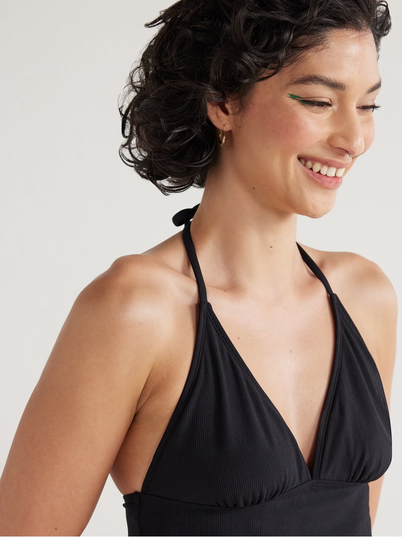 No Boundaries Juniors' Ribbed Cropped Tankini Top, Sizes XS-XXL