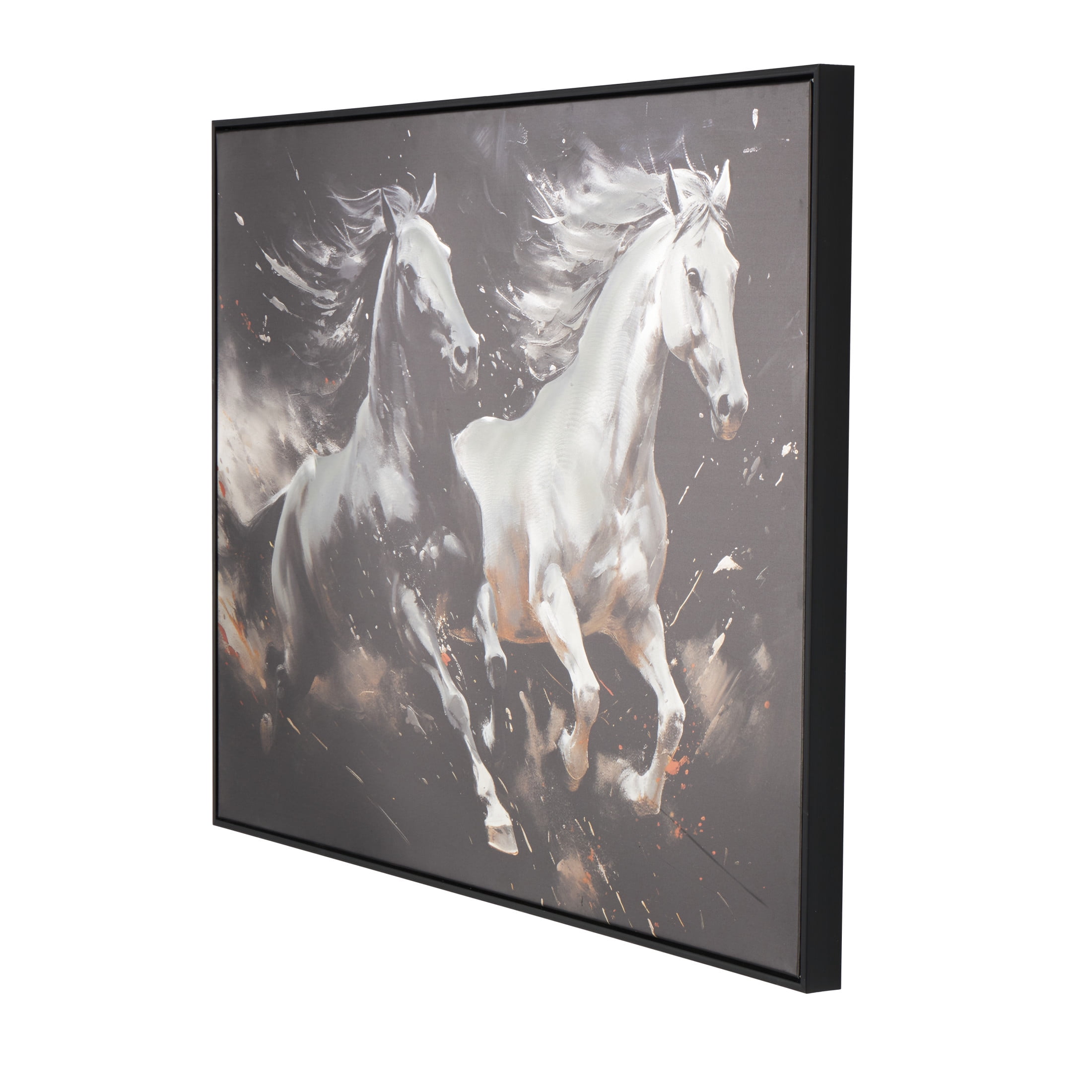40" x 30" Running Horse Framed Wall Art with White and Orange Accents, by DecMode