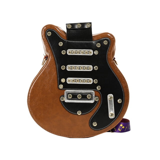 COM1950s Small Crossbody Bag, Leather Guitar Strap, Unique Guitar Shape Backpack Rhinestone Rivets Daypack Crossbody Bag Shoulder Bag with Gradient Color Strap 28X8X31Cm P-U Leather Sling Bag