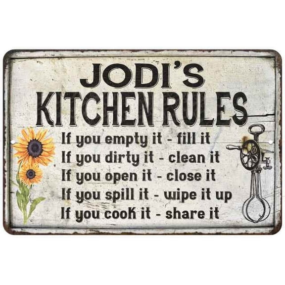 Jodi's Kitchen Rules Chic Sign Vintage Decor 8 x 12 High Gloss Metal 208120032338